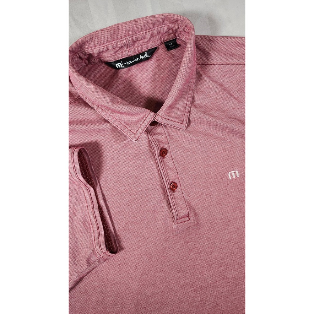 TravisMathew Mens Polo Shirt Medium Red Heather Glen Oaks CC Short Sleeve Golf